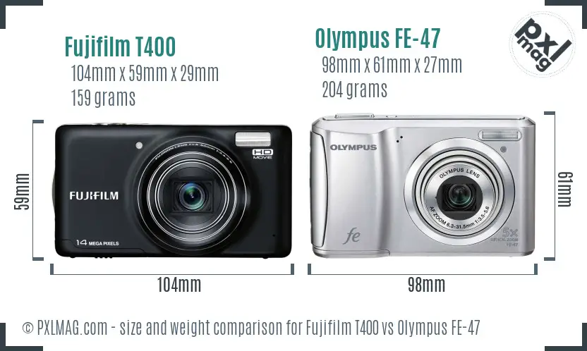 Fujifilm T400 vs Olympus FE-47 size comparison