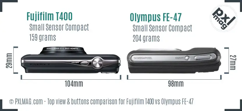 Fujifilm T400 vs Olympus FE-47 top view buttons comparison
