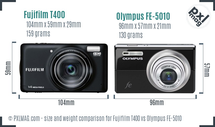 Fujifilm T400 vs Olympus FE-5010 size comparison Fujifilm T400 vs Olympus FE-5010 size comparison