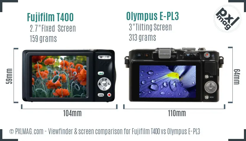 Fujifilm T400 vs Olympus E-PL3 Screen and Viewfinder comparison