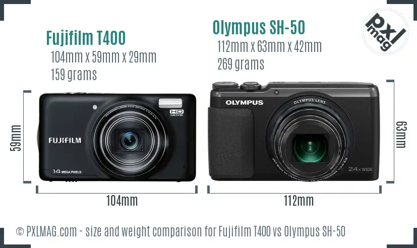 Fujifilm T400 vs Olympus SH-50 size comparison Fujifilm T400 vs Olympus SH-50 size comparison