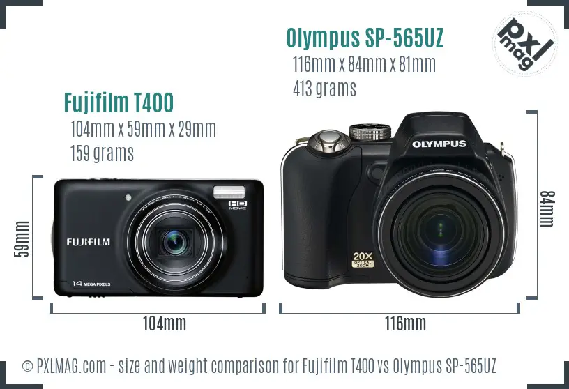 Fujifilm T400 vs Olympus SP-565UZ size comparison Fujifilm T400 vs Olympus SP-565UZ size comparison