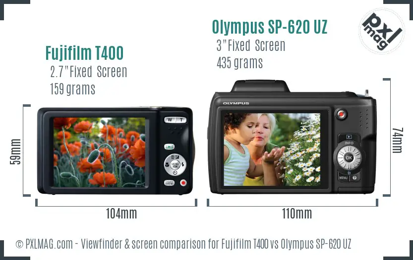 Fujifilm T400 vs Olympus SP-620 UZ Screen and Viewfinder comparison