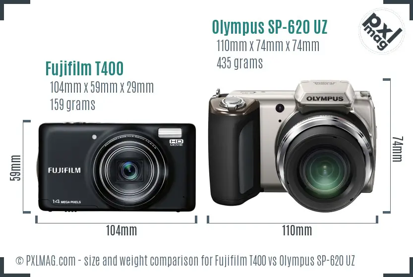 Fujifilm T400 vs Olympus SP-620 UZ size comparison