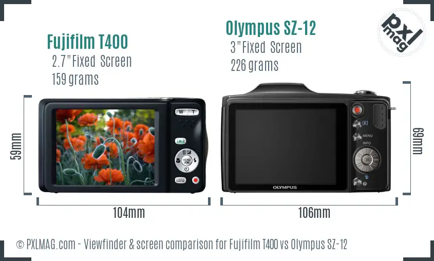 Fujifilm T400 vs Olympus SZ-12 Screen and Viewfinder comparison Fujifilm T400 vs Olympus SZ-12 Screen and Viewfinder comparison