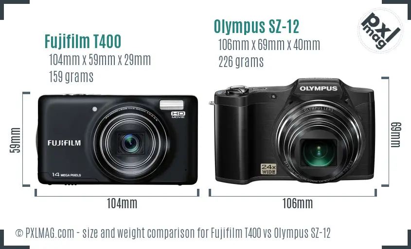 Fujifilm T400 vs Olympus SZ-12 size comparison Fujifilm T400 vs Olympus SZ-12 size comparison