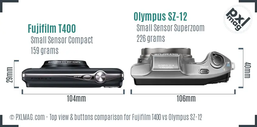 Fujifilm T400 vs Olympus SZ-12 top view buttons comparison Fujifilm T400 vs Olympus SZ-12 top view buttons comparison