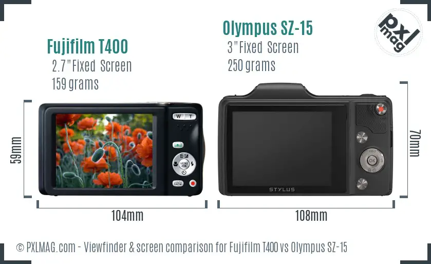 Fujifilm T400 vs Olympus SZ-15 Screen and Viewfinder comparison