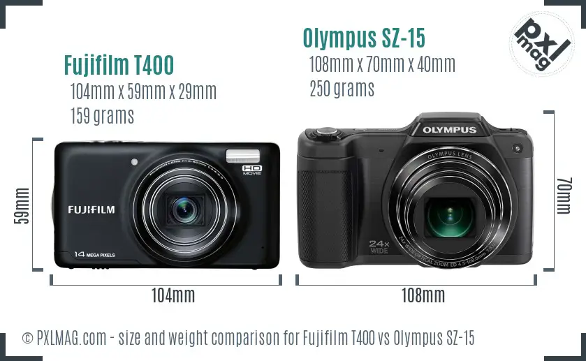 Fujifilm T400 vs Olympus SZ-15 size comparison