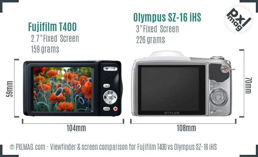 Fujifilm T400 vs Olympus SZ-16 iHS Screen and Viewfinder comparison