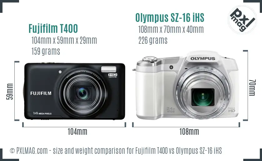 Fujifilm T400 vs Olympus SZ-16 iHS size comparison