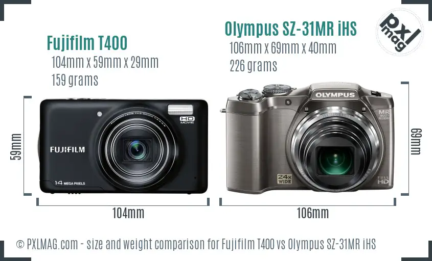 Fujifilm T400 vs Olympus SZ-31MR iHS size comparison