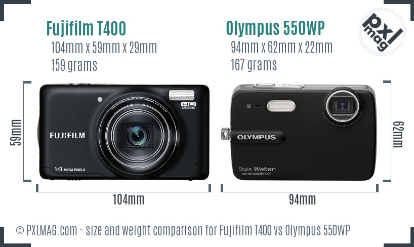 Fujifilm T400 vs Olympus 550WP size comparison