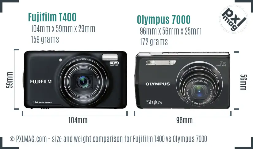 Fujifilm T400 vs Olympus 7000 size comparison