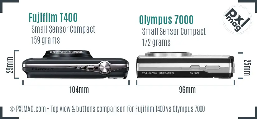 Fujifilm T400 vs Olympus 7000 top view buttons comparison