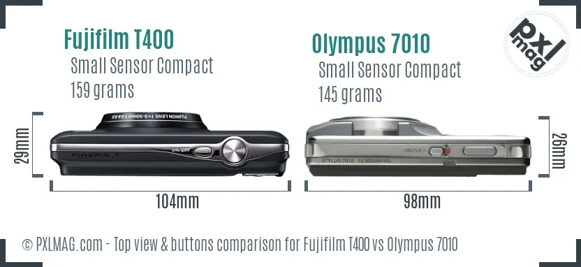 Fujifilm T400 vs Olympus 7010 top view buttons comparison Fujifilm T400 vs Olympus 7010 top view buttons comparison