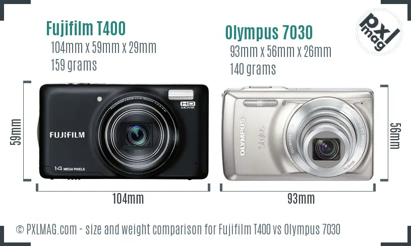 Fujifilm T400 vs Olympus 7030 size comparison
