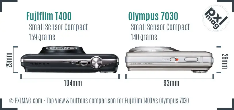 Fujifilm T400 vs Olympus 7030 top view buttons comparison