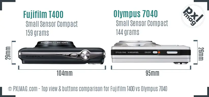 Fujifilm T400 vs Olympus 7040 top view buttons comparison