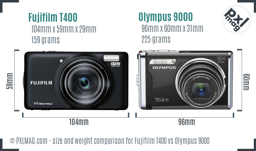 Fujifilm T400 vs Olympus 9000 size comparison