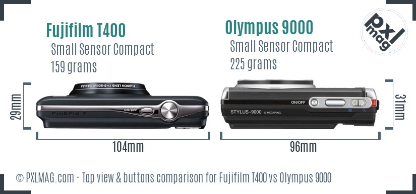 Fujifilm T400 vs Olympus 9000 top view buttons comparison