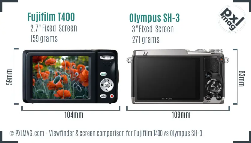 Fujifilm T400 vs Olympus SH-3 Screen and Viewfinder comparison