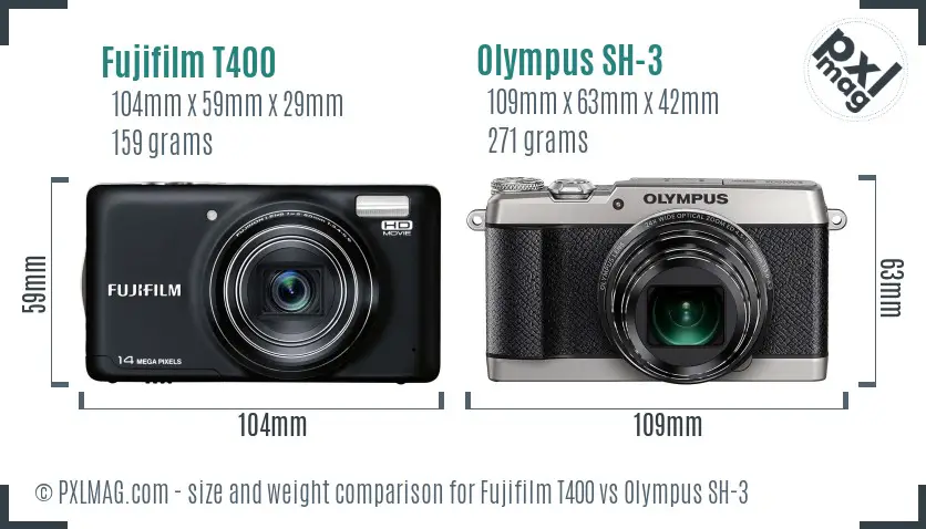 Fujifilm T400 vs Olympus SH-3 size comparison