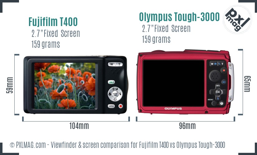 Fujifilm T400 vs Olympus Tough-3000 Screen and Viewfinder comparison