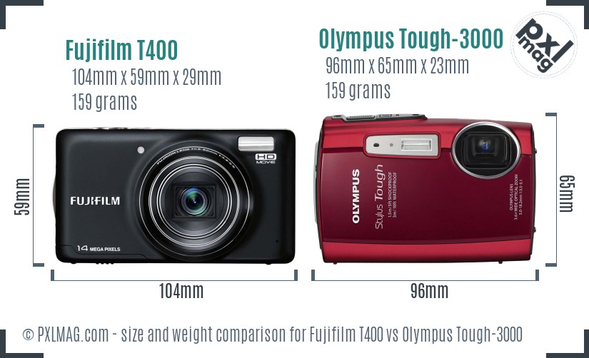 Fujifilm T400 vs Olympus Tough-3000 size comparison