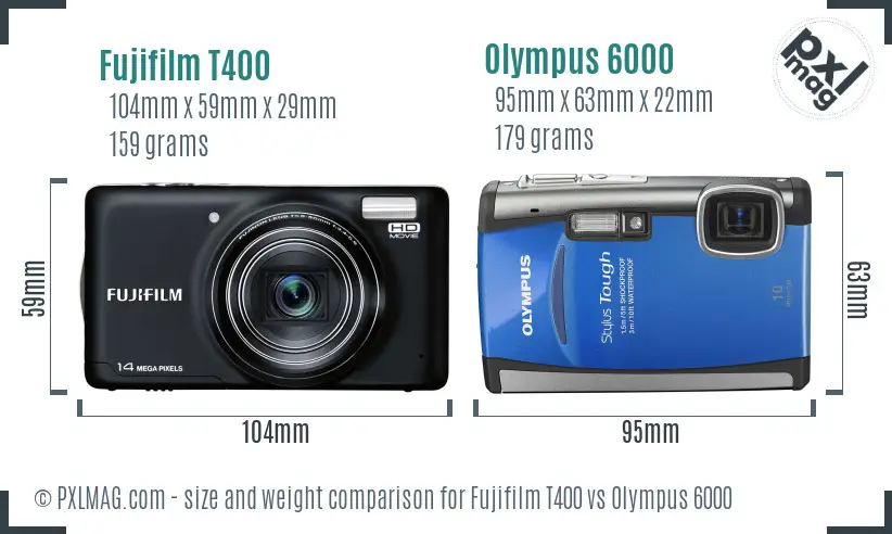 Fujifilm T400 vs Olympus 6000 size comparison