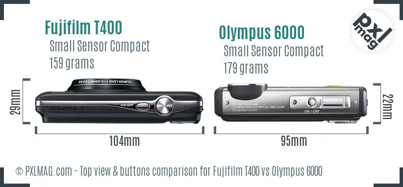 Fujifilm T400 vs Olympus 6000 top view buttons comparison