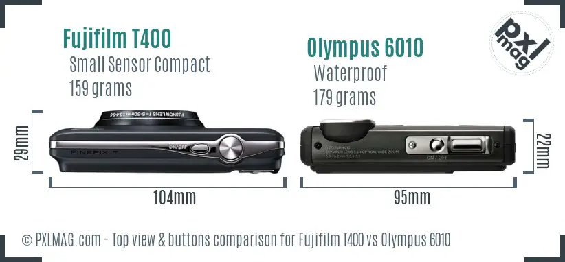 Fujifilm T400 vs Olympus 6010 top view buttons comparison
