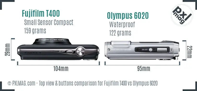 Fujifilm T400 vs Olympus 6020 top view buttons comparison