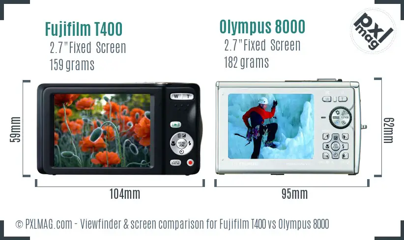 Fujifilm T400 vs Olympus 8000 Screen and Viewfinder comparison
