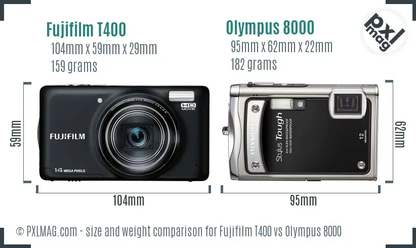 Fujifilm T400 vs Olympus 8000 size comparison