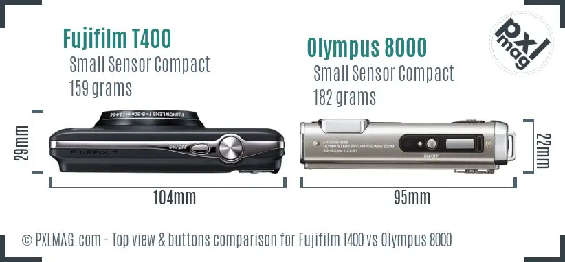 Fujifilm T400 vs Olympus 8000 top view buttons comparison