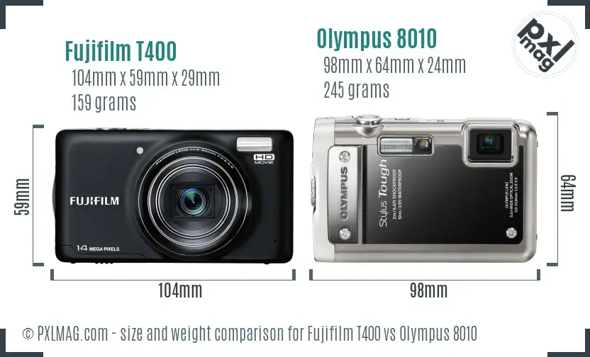 Fujifilm T400 vs Olympus 8010 size comparison