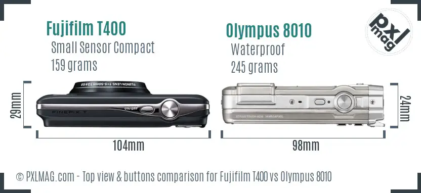 Fujifilm T400 vs Olympus 8010 top view buttons comparison