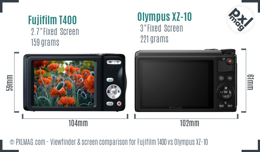 Fujifilm T400 vs Olympus XZ-10 Screen and Viewfinder comparison
