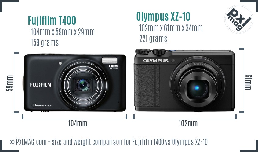 Fujifilm T400 vs Olympus XZ-10 size comparison