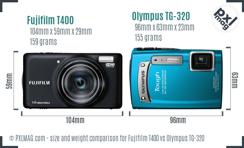 Fujifilm T400 vs Olympus TG-320 size comparison Fujifilm T400 vs Olympus TG-320 size comparison