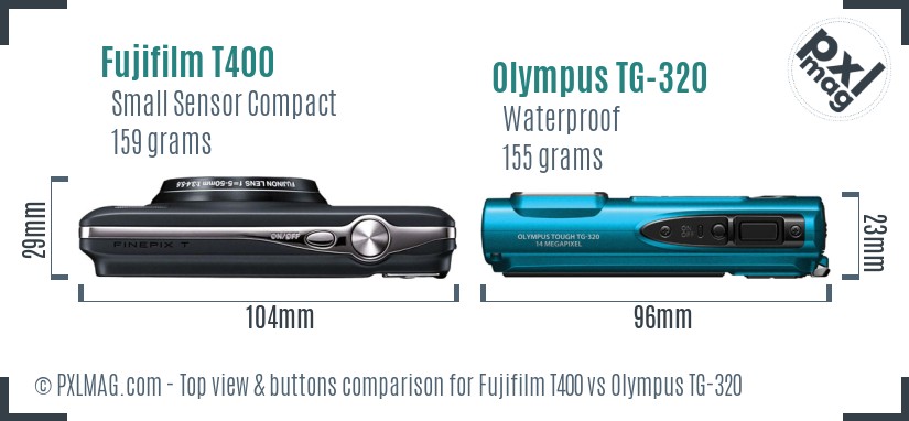 Fujifilm T400 vs Olympus TG-320 top view buttons comparison
