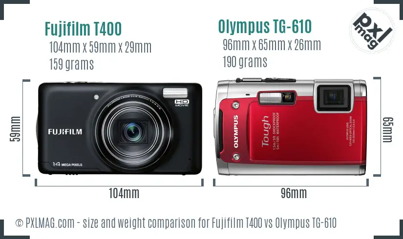 Fujifilm T400 vs Olympus TG-610 size comparison