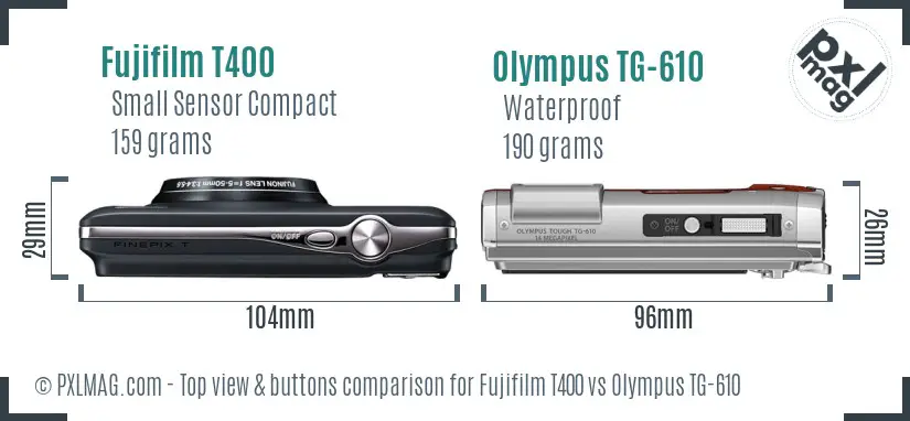 Fujifilm T400 vs Olympus TG-610 top view buttons comparison