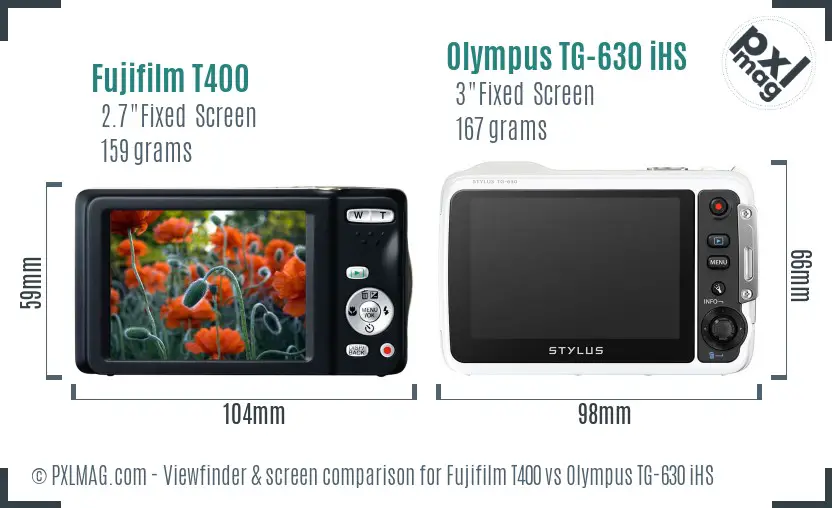 Fujifilm T400 vs Olympus TG-630 iHS Screen and Viewfinder comparison