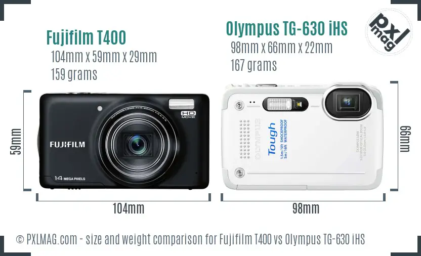 Fujifilm T400 vs Olympus TG-630 iHS size comparison