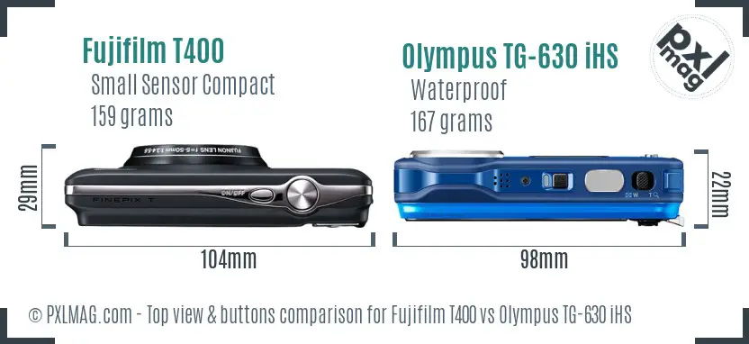 Fujifilm T400 vs Olympus TG-630 iHS top view buttons comparison