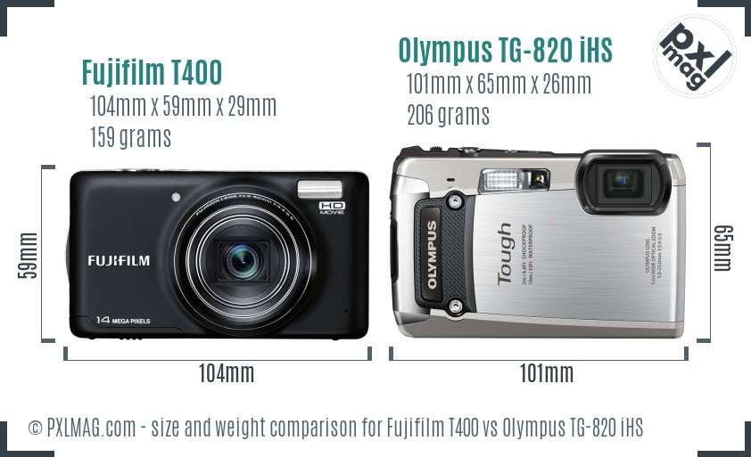 Fujifilm T400 vs Olympus TG-820 iHS size comparison Fujifilm T400 vs Olympus TG-820 iHS size comparison