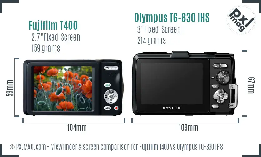 Fujifilm T400 vs Olympus TG-830 iHS Screen and Viewfinder comparison