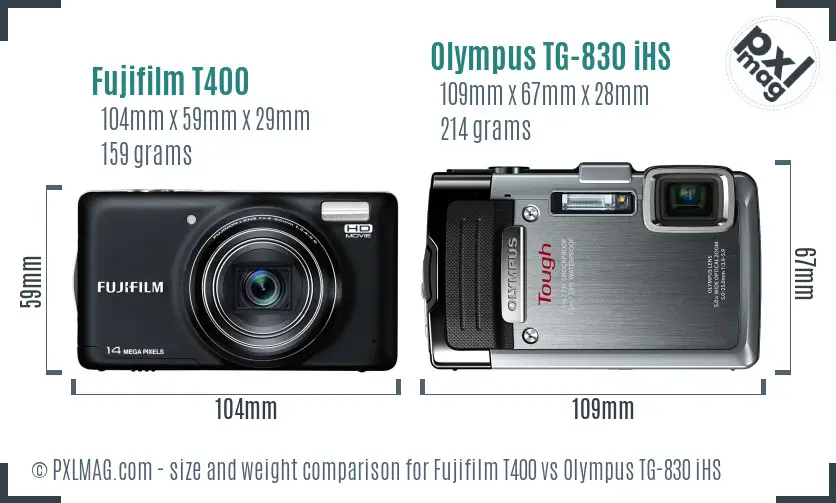 Fujifilm T400 vs Olympus TG-830 iHS size comparison